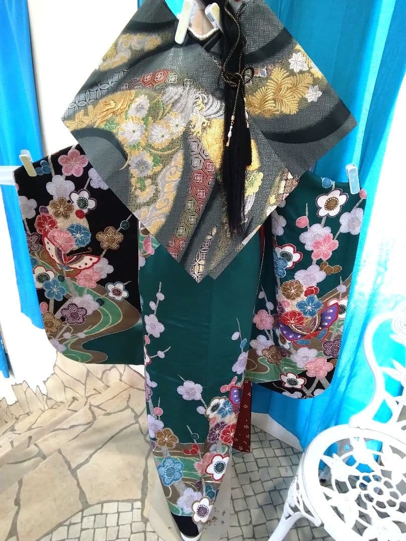 振袖フルセット、正絹絞り、落款、成人式、重ね襟、帯揚げ帯締め、西陣袋帯、襦袢