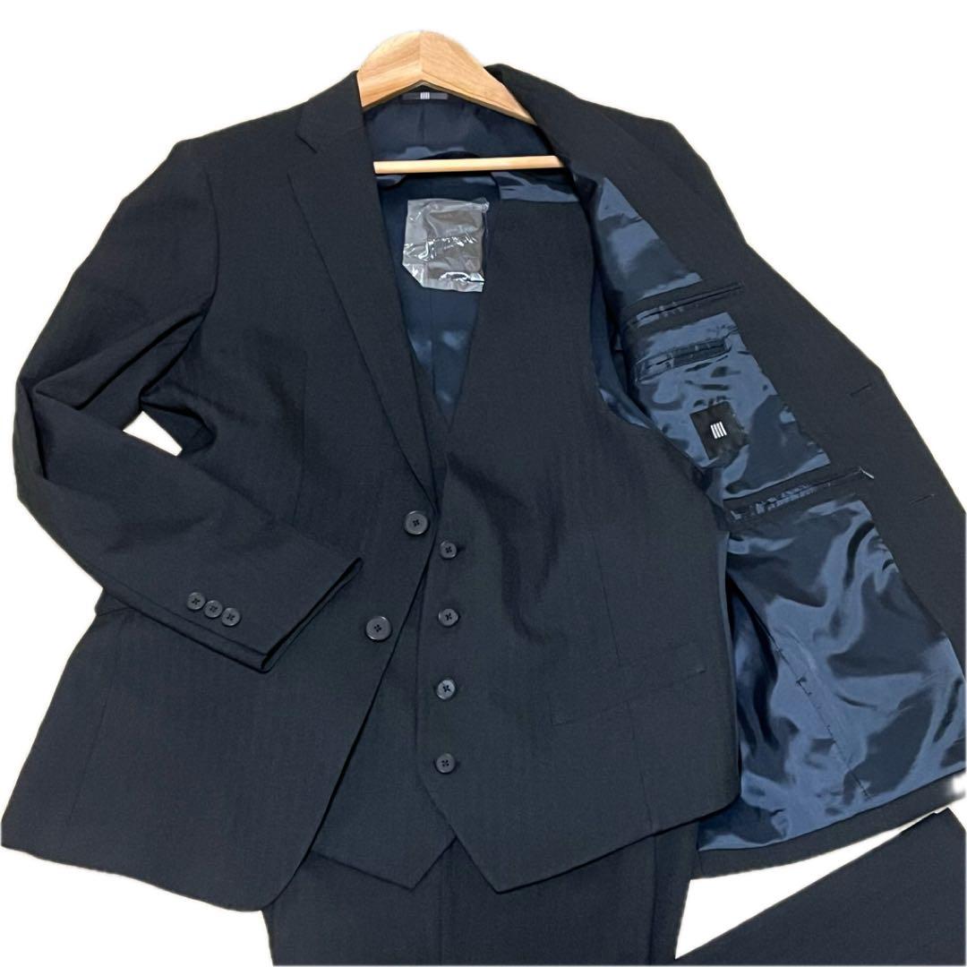 【未使用級】スーツセレクト 4S 3ピース スーツ Y6 黒 ストライプ 24年