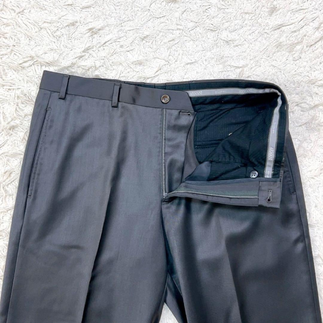 美品 アルマーニコレツォーニ ワイド スラックス 48 ダークグレー 光沢あり