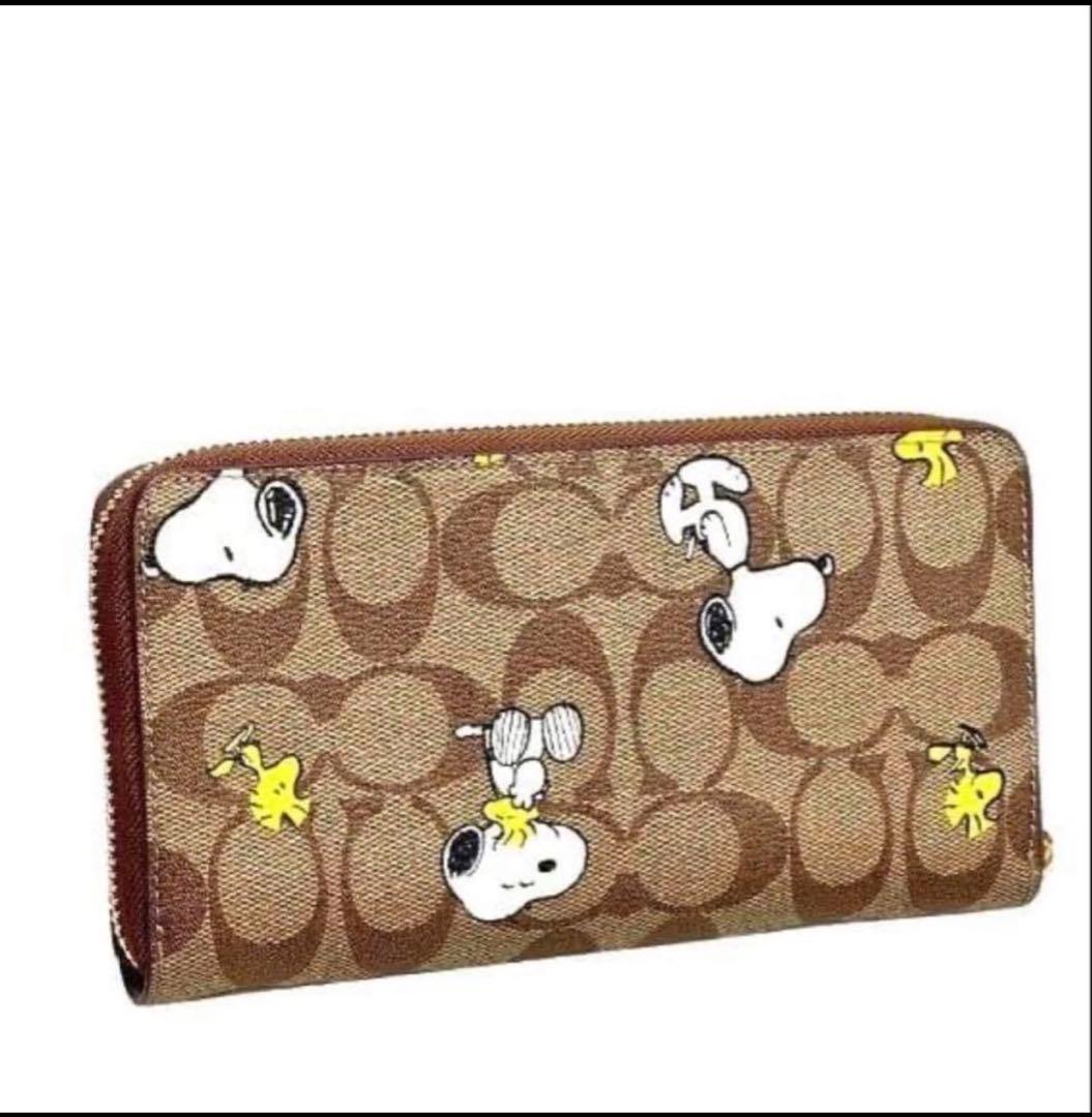 シナモンCOACH 長財布 コーチ×ピーナッツ スヌーピーウッドストック