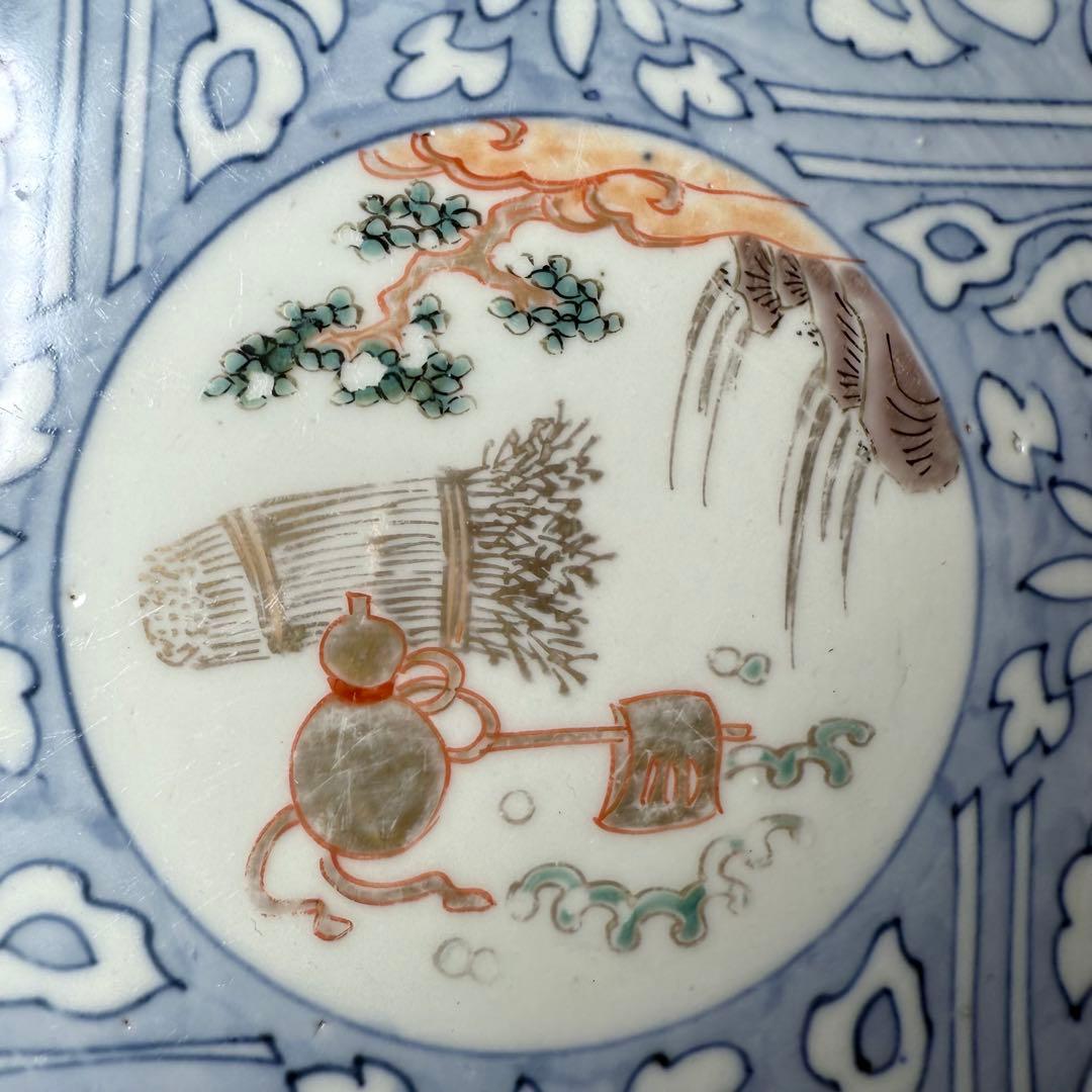 古伊万里　色絵瓢箪文様七寸輪花形皿　6枚　金蘭手　七宝文　唐獅子　21cm　珍品