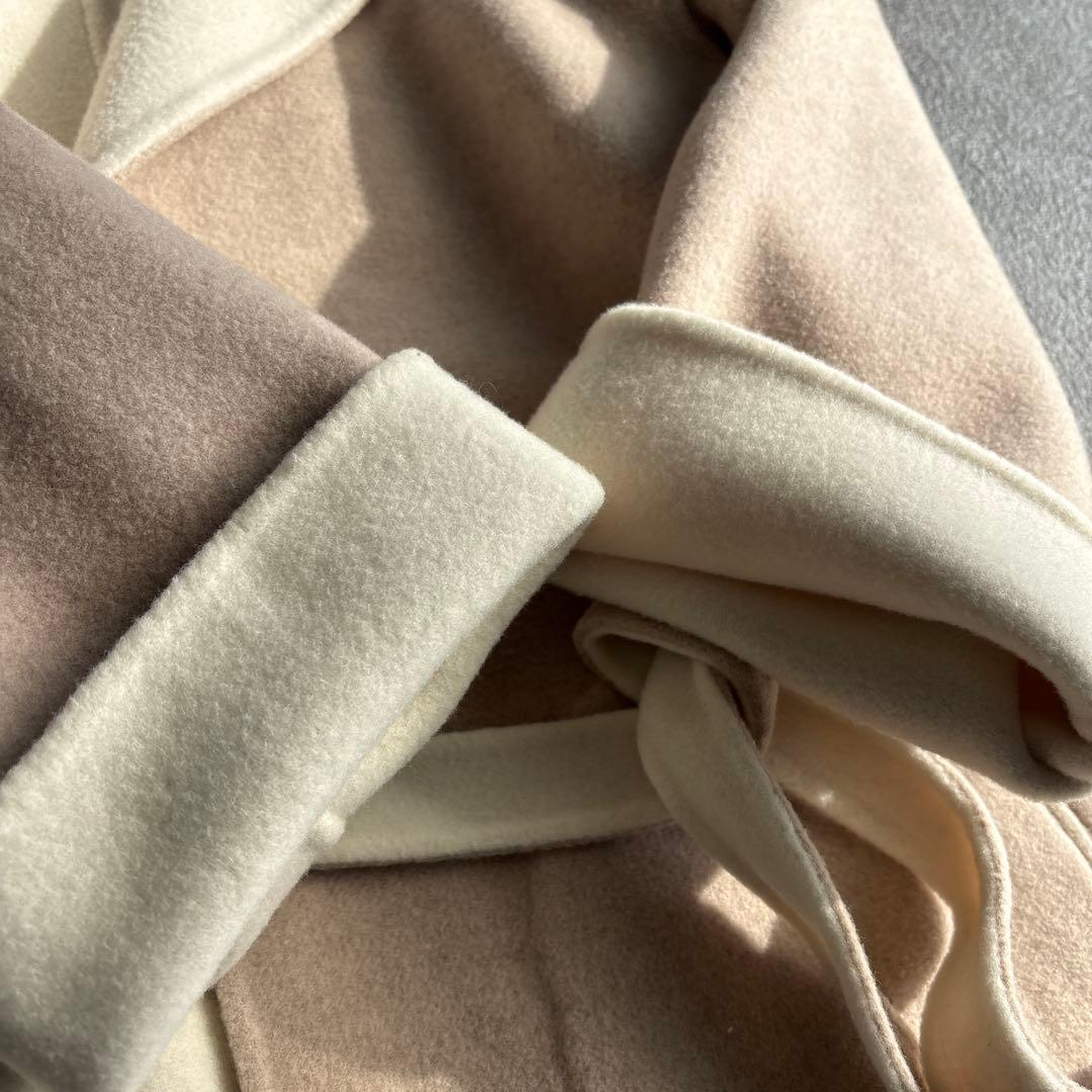 【美品】アンタイトル、ベルテッド配色ミドルリバーコート、ダブルフェイスウール現行