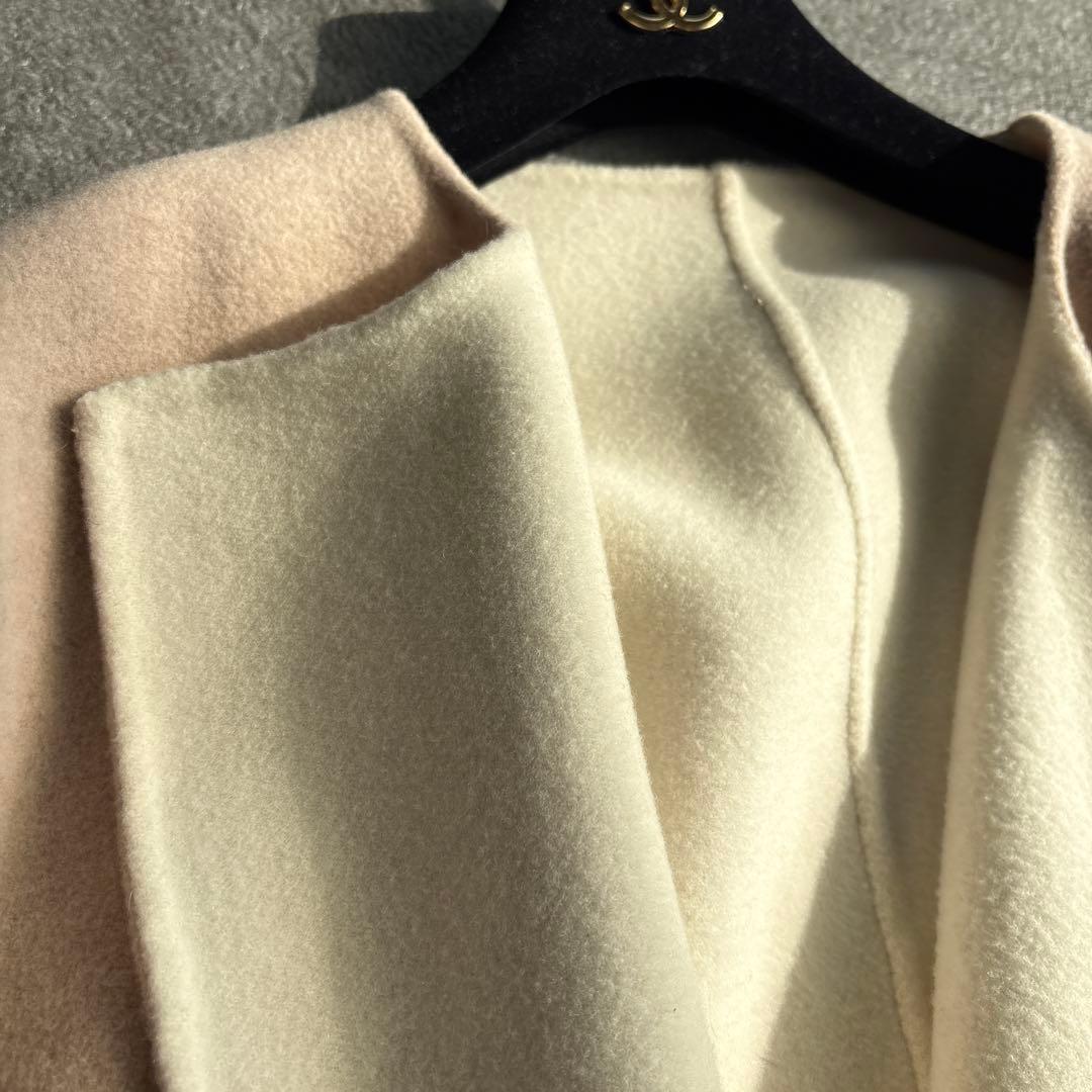 【美品】アンタイトル、ベルテッド配色ミドルリバーコート、ダブルフェイスウール現行