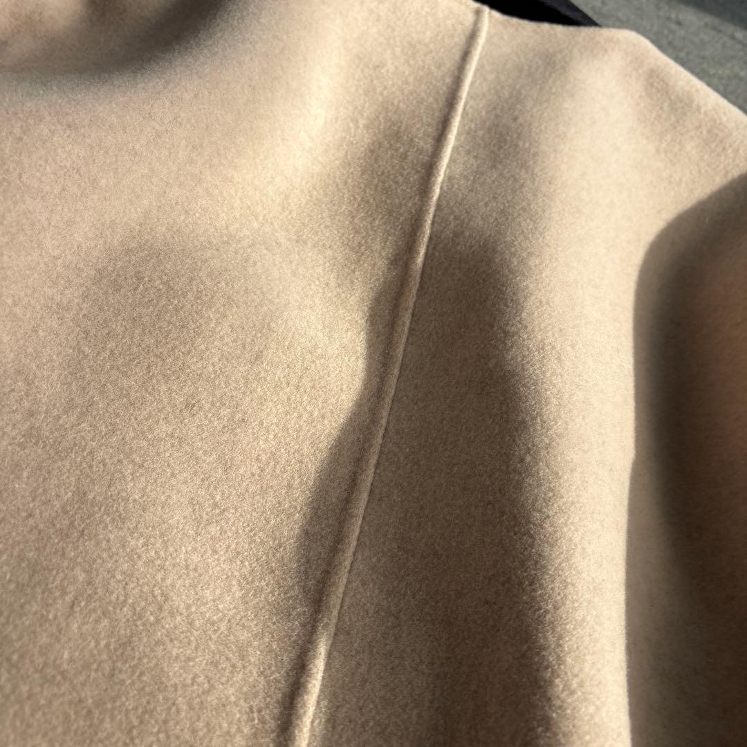 【美品】アンタイトル、ベルテッド配色ミドルリバーコート、ダブルフェイスウール現行