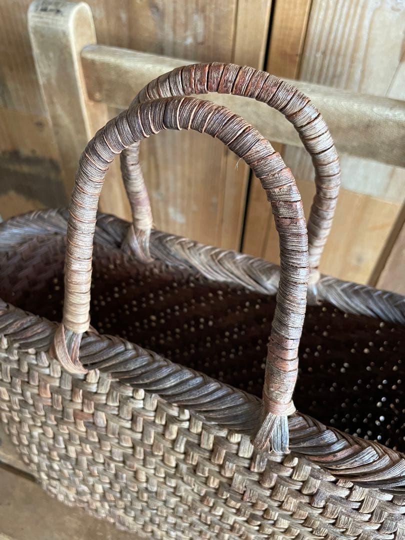 純国産　山葡萄かごバッグ　網代編み　籠　アンティーク　国産　かご