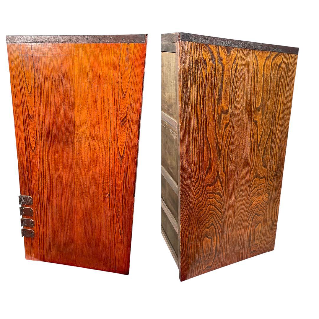 HR431 【シャビー】古い箪笥　欅　ケヤキ　和箪笥　鉄細工　昭和レトロ