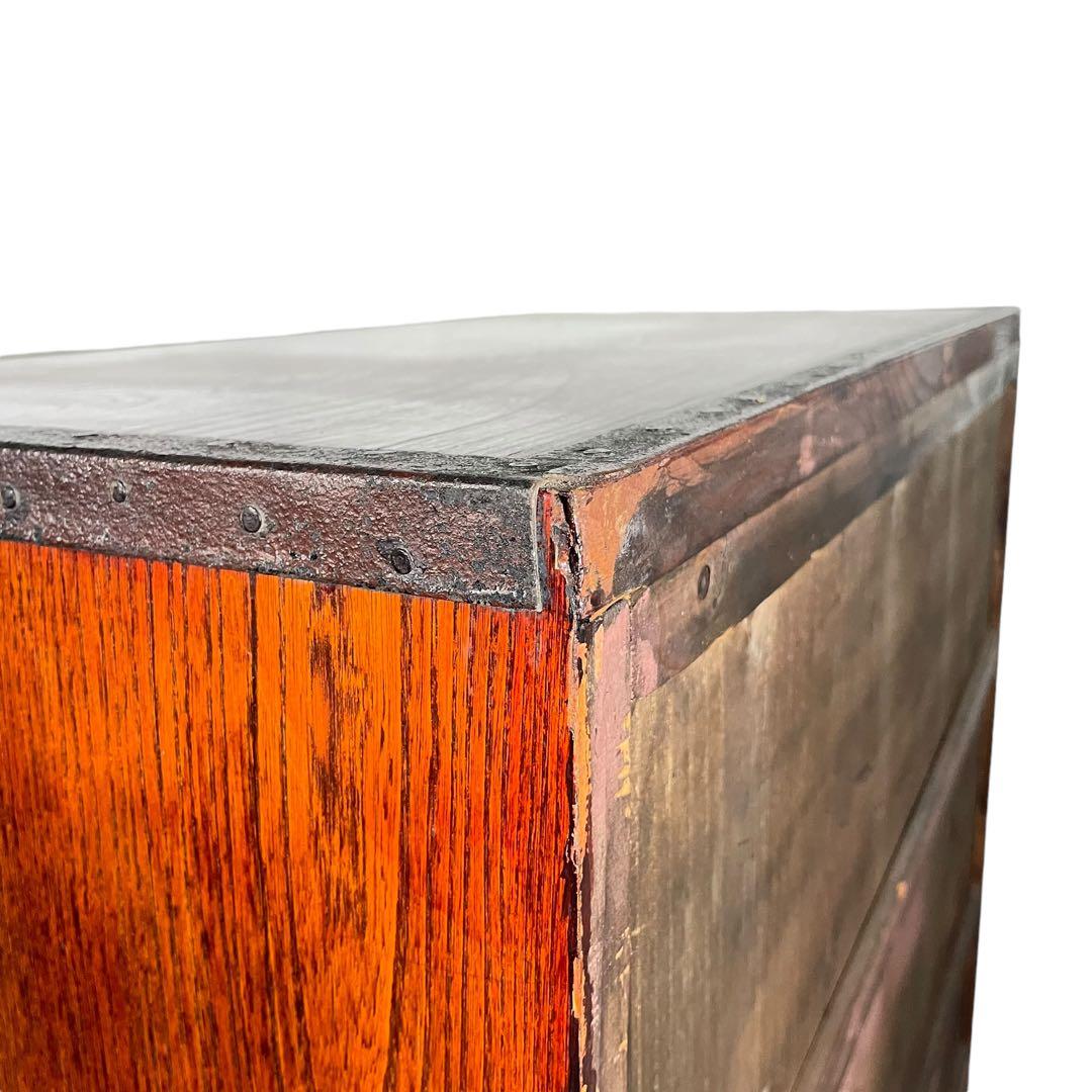 HR431 【シャビー】古い箪笥　欅　ケヤキ　和箪笥　鉄細工　昭和レトロ