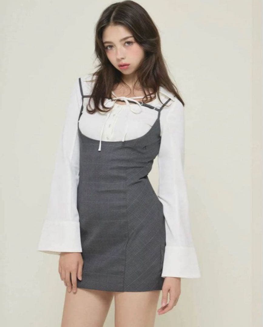 andmary Betty layered check dress グレー