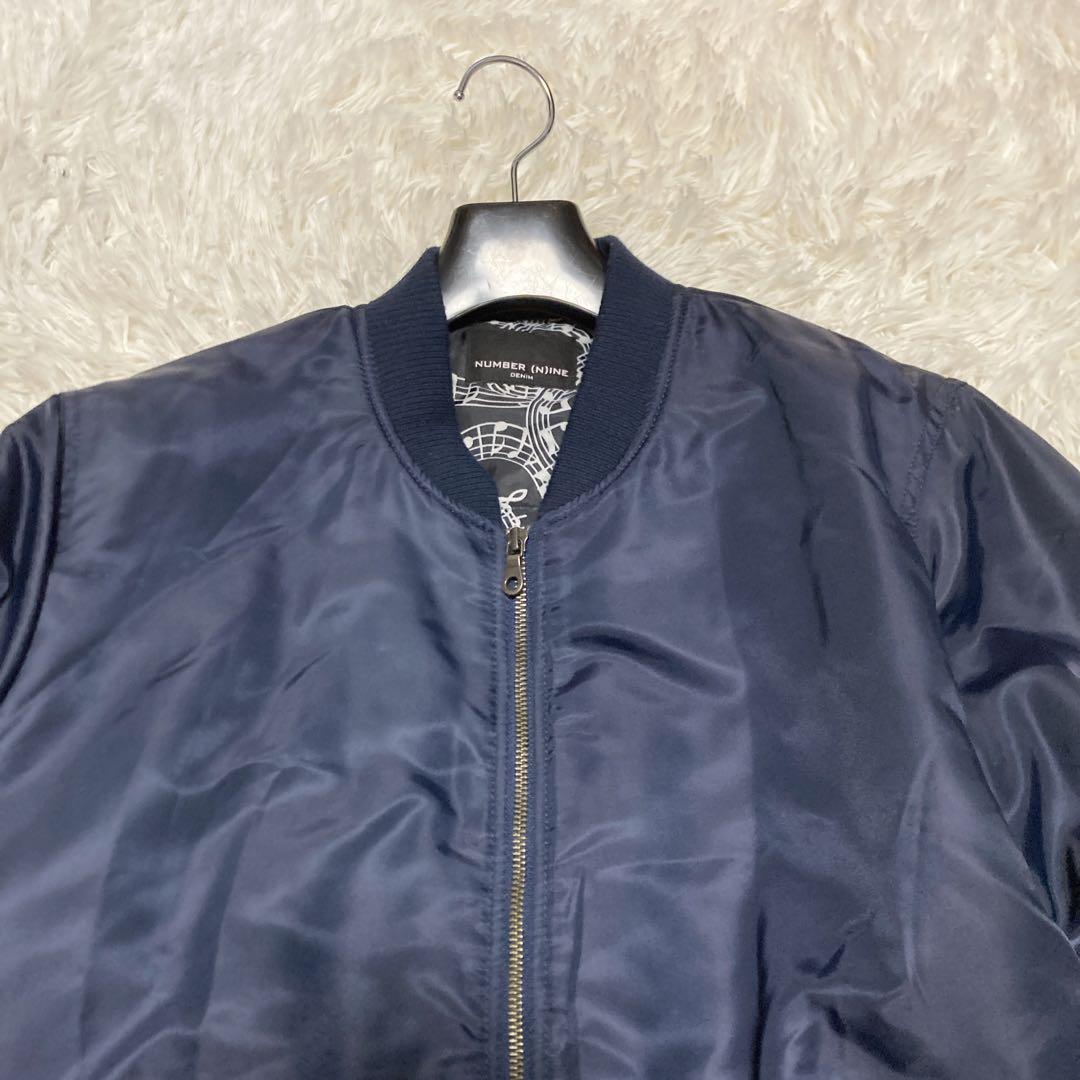 希少サイズ　美品✨ナンバーナイン　ボンバージャケット　L 音符　ダブルジップ 紺