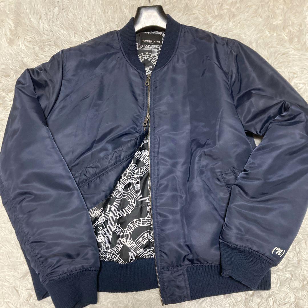 希少サイズ　美品✨ナンバーナイン　ボンバージャケット　L 音符　ダブルジップ 紺