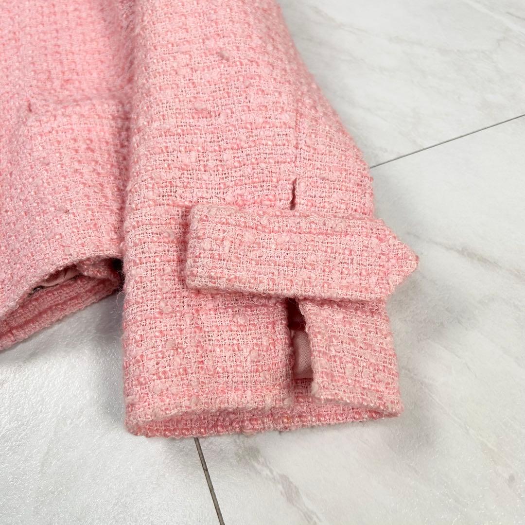 美品 CHANEL 立体 COCO ロゴ ノーカラー ツイードジャケット 38