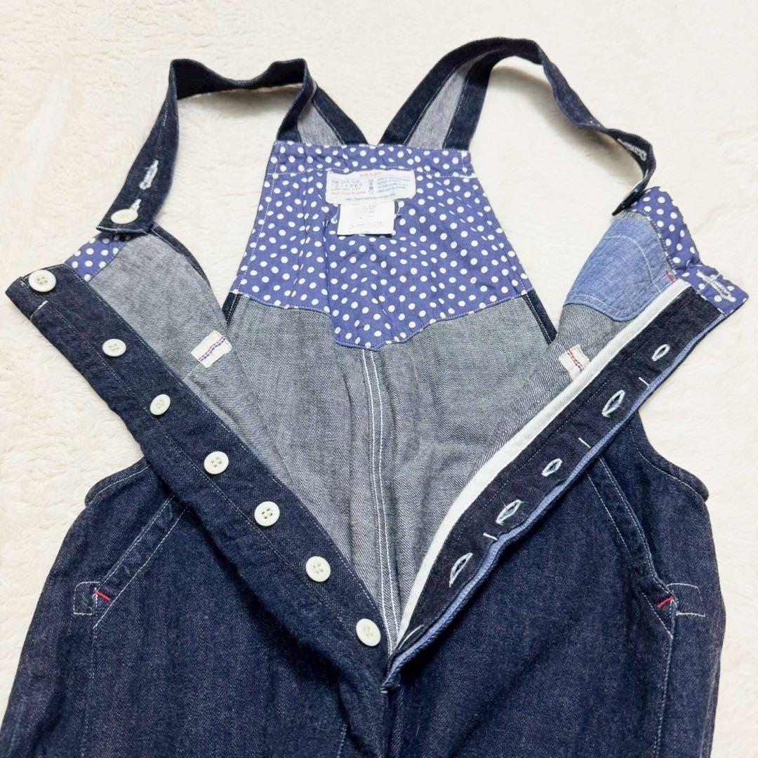 快晴堂 デニム サロペット オーバーオール 日本製 インディゴ 水玉 サイズ2