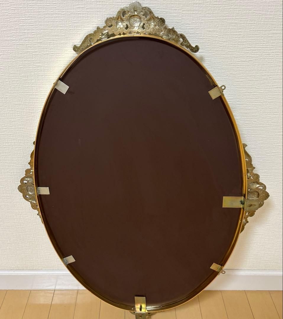 ★vintageミラー鏡アンティーク調 ウォールミラー 壁掛け 楕円大型 美容室