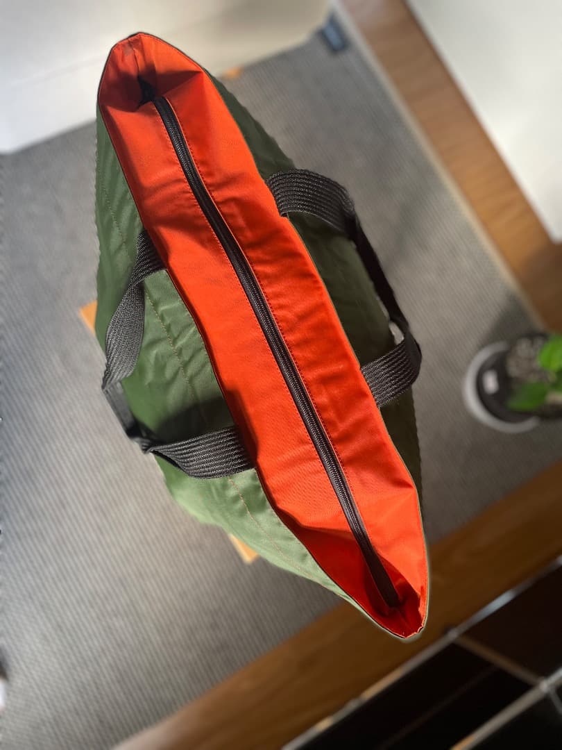 【美品】エルベシャプリエ　舟形トート　XLサイズ　バイカラー カーキ×オレンジ