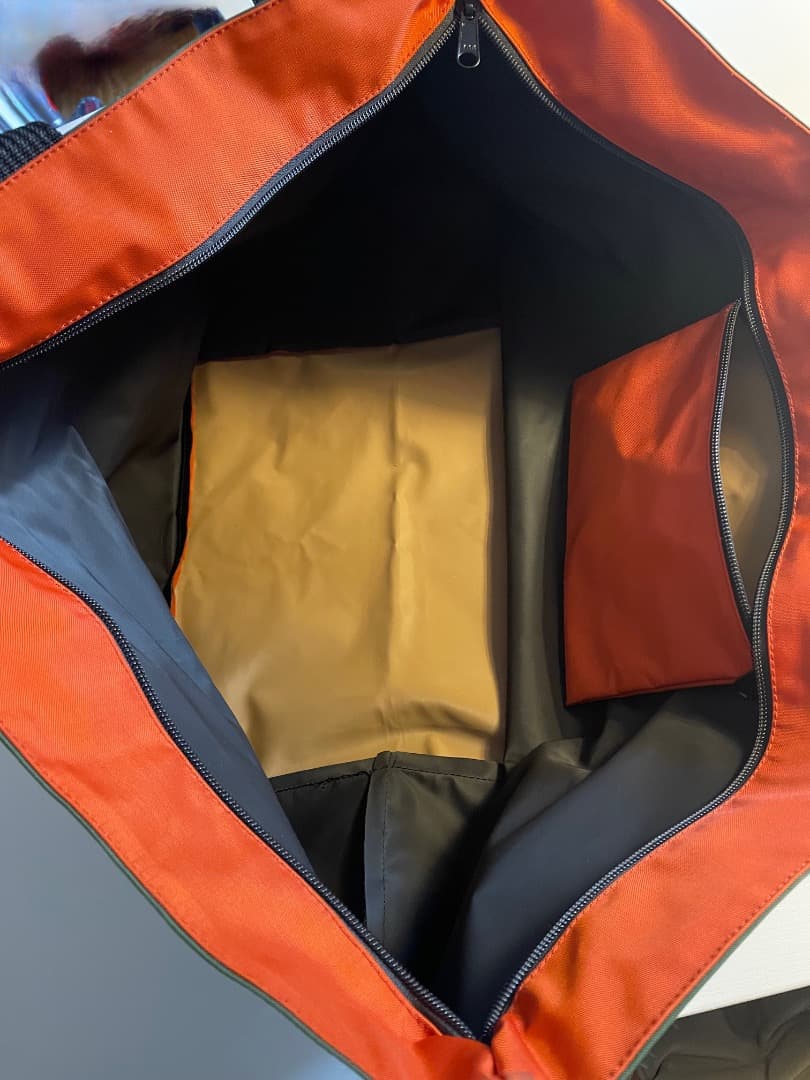 【美品】エルベシャプリエ　舟形トート　XLサイズ　バイカラー カーキ×オレンジ