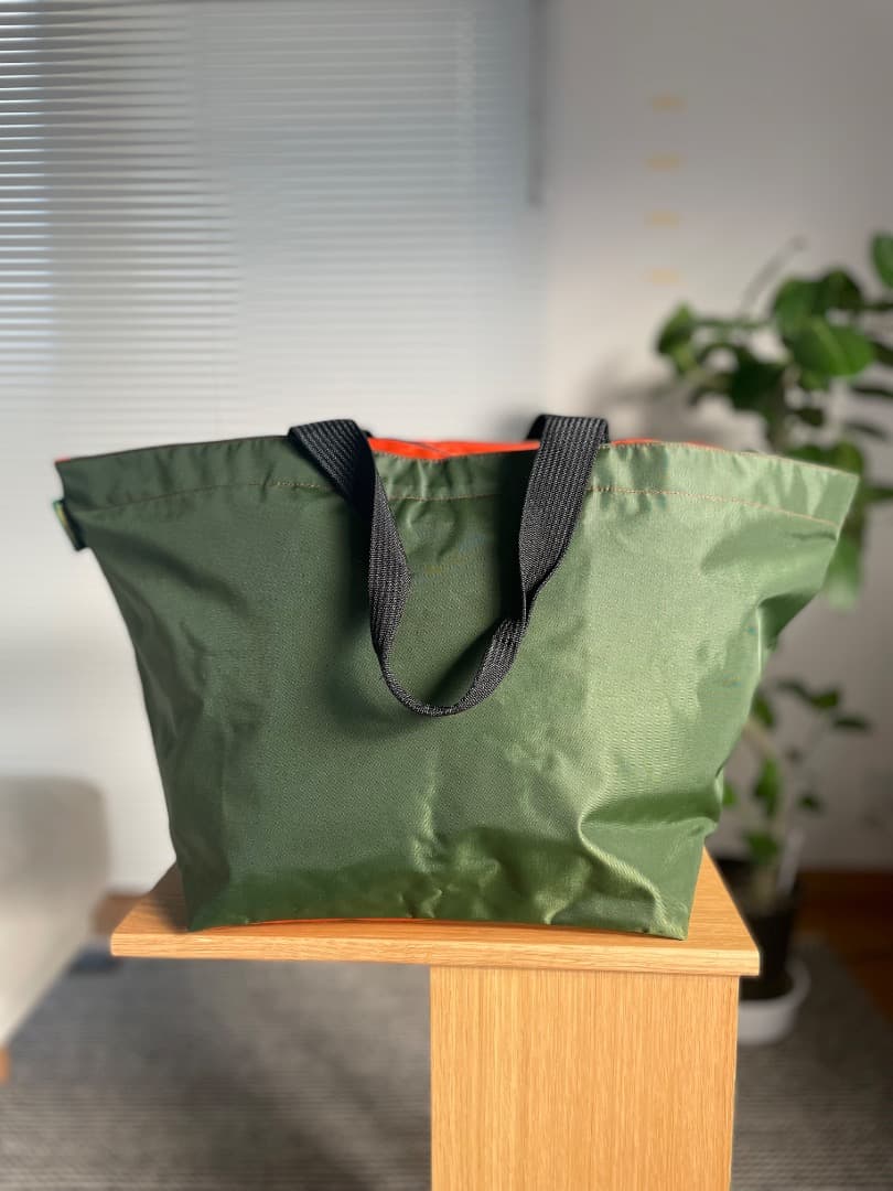 【美品】エルベシャプリエ　舟形トート　XLサイズ　バイカラー カーキ×オレンジ