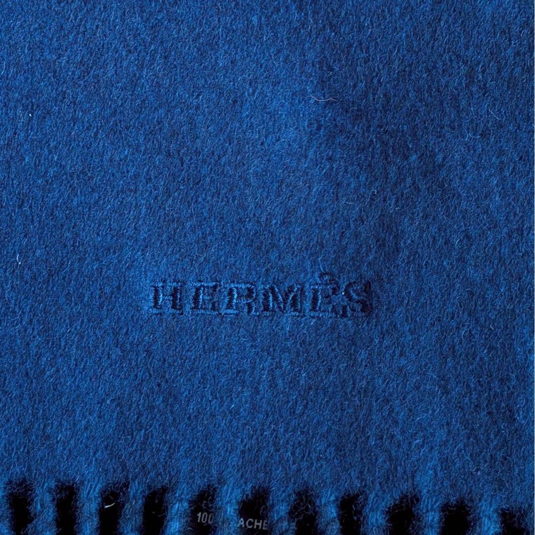 新品 タグ付き エルメス カシミヤ 1マフラーブルー ネイビー イギリス製