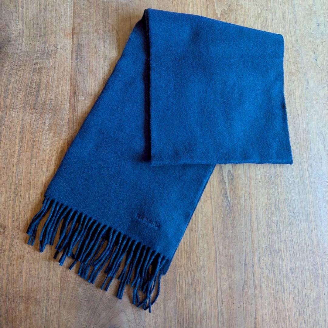 新品 タグ付き エルメス カシミヤ 1マフラーブルー ネイビー イギリス製
