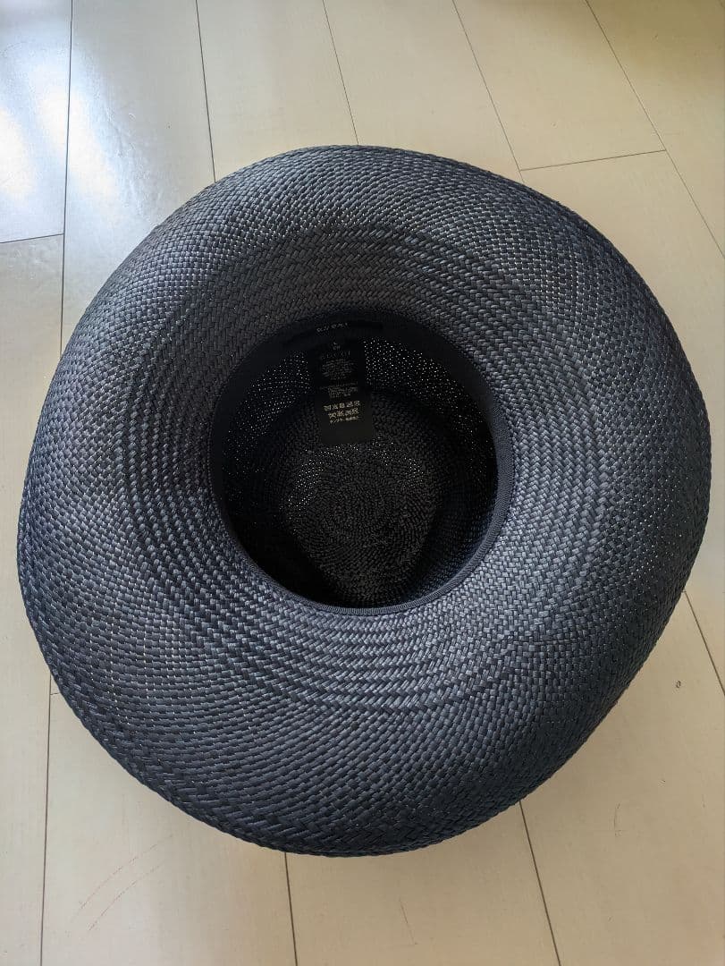 GUCCI グッチ ストローハット 麦わら帽子 ネイビー ブラック レザー