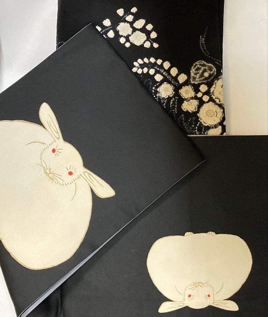 江戸時代絵師　「藪 長水」兎絵染めた京袋帯シルクの風合い最高級のポリエステル素材