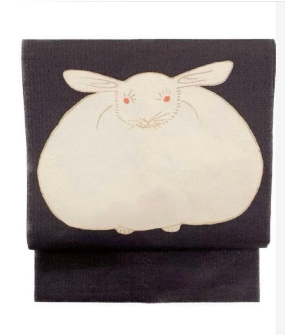 江戸時代絵師　「藪 長水」兎絵染めた京袋帯シルクの風合い最高級のポリエステル素材