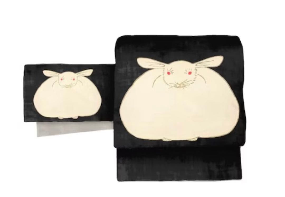 江戸時代絵師　「藪 長水」兎絵染めた京袋帯シルクの風合い最高級のポリエステル素材