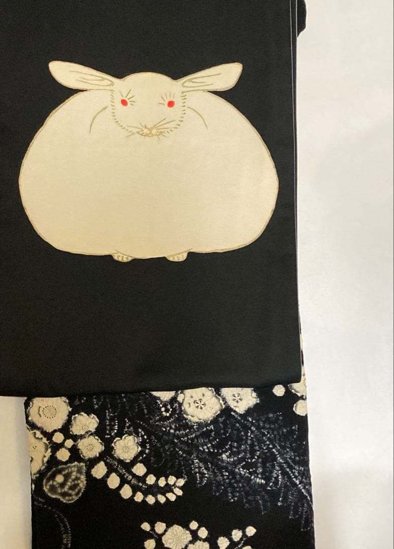 江戸時代絵師　「藪 長水」兎絵染めた京袋帯シルクの風合い最高級のポリエステル素材