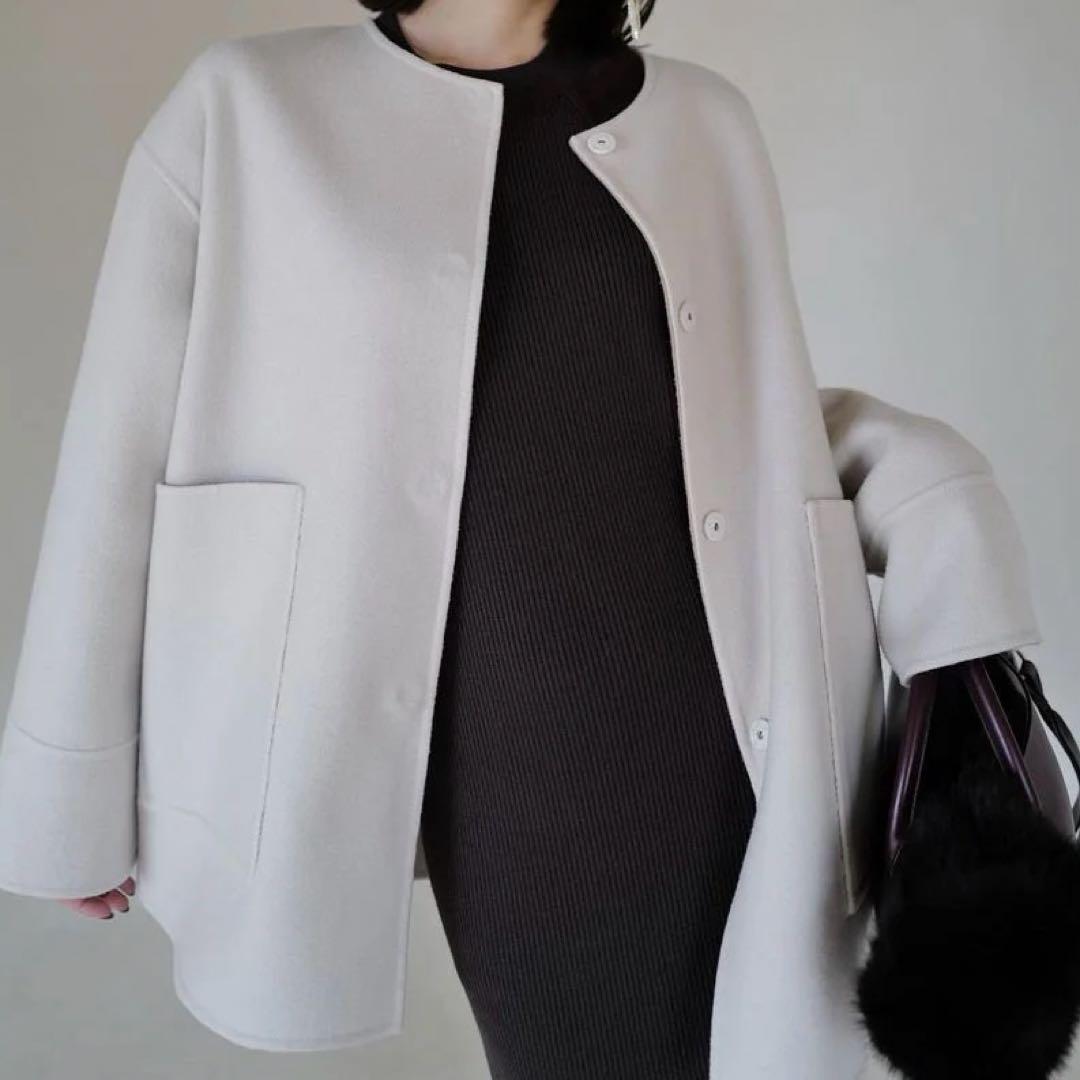 anuans♡バイカラーショートリバーコート　エクリュ