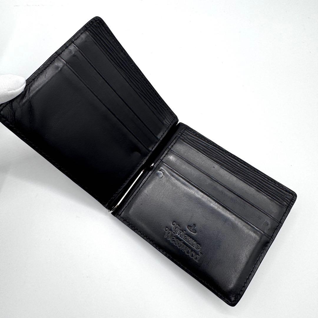 美品✨ヴィヴィアン　マネークリップ　小銭入れ付　二つ折り財布　オーブ型押し　黒