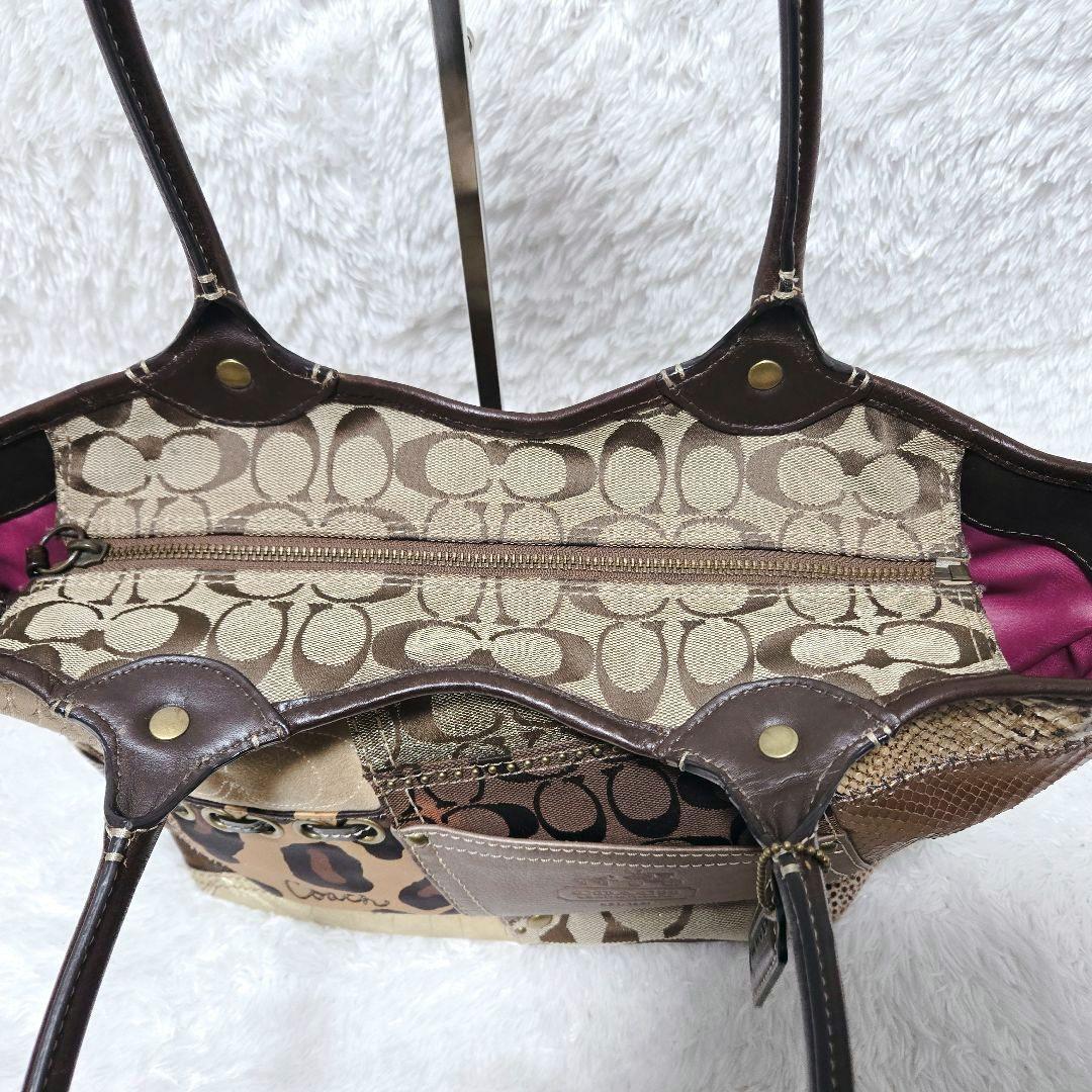 COACH パッチワーク トート ブリーカー 異素材 ブラウン 12899