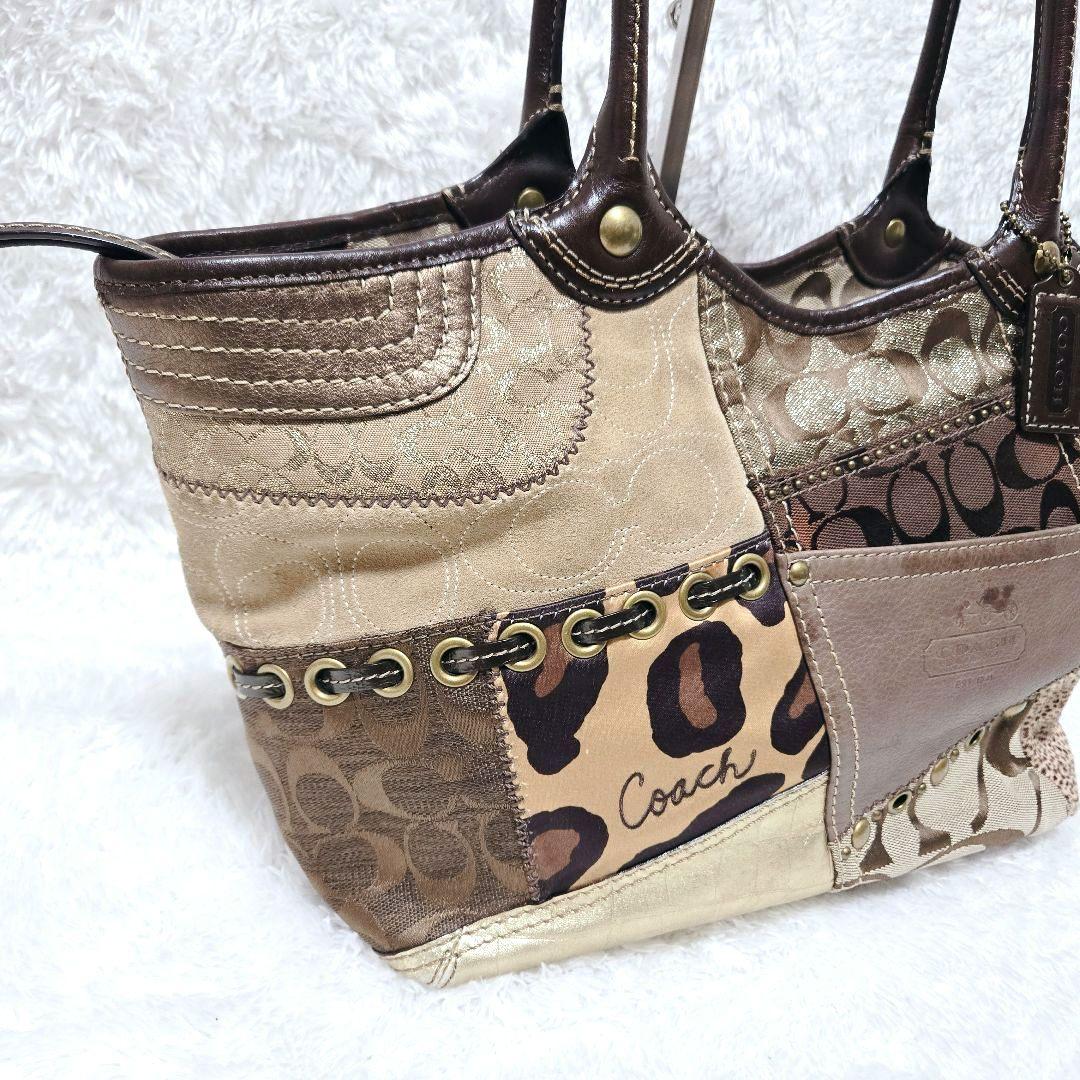 COACH パッチワーク トート ブリーカー 異素材 ブラウン 12899