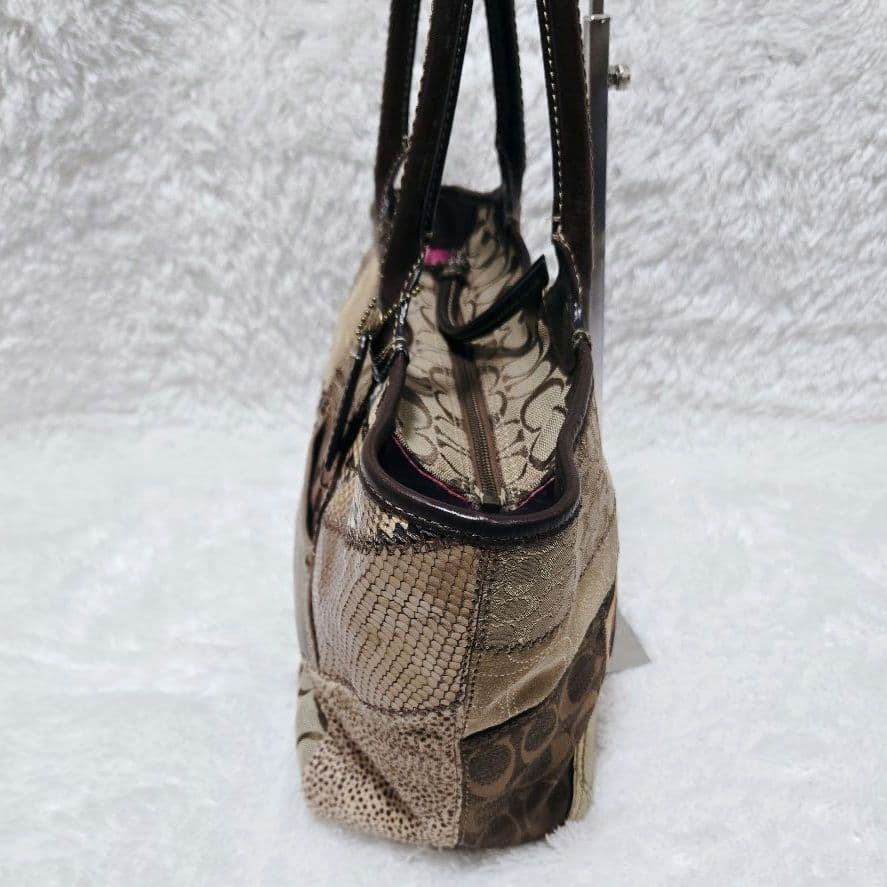 COACH パッチワーク トート ブリーカー 異素材 ブラウン 12899