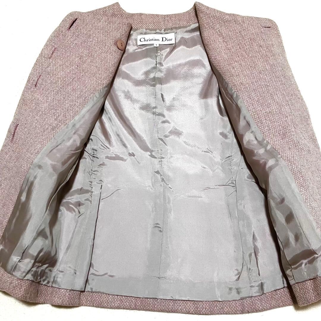 希少✨クリスチャンディオール ノーカラー ツイードジャケット カシミヤ混