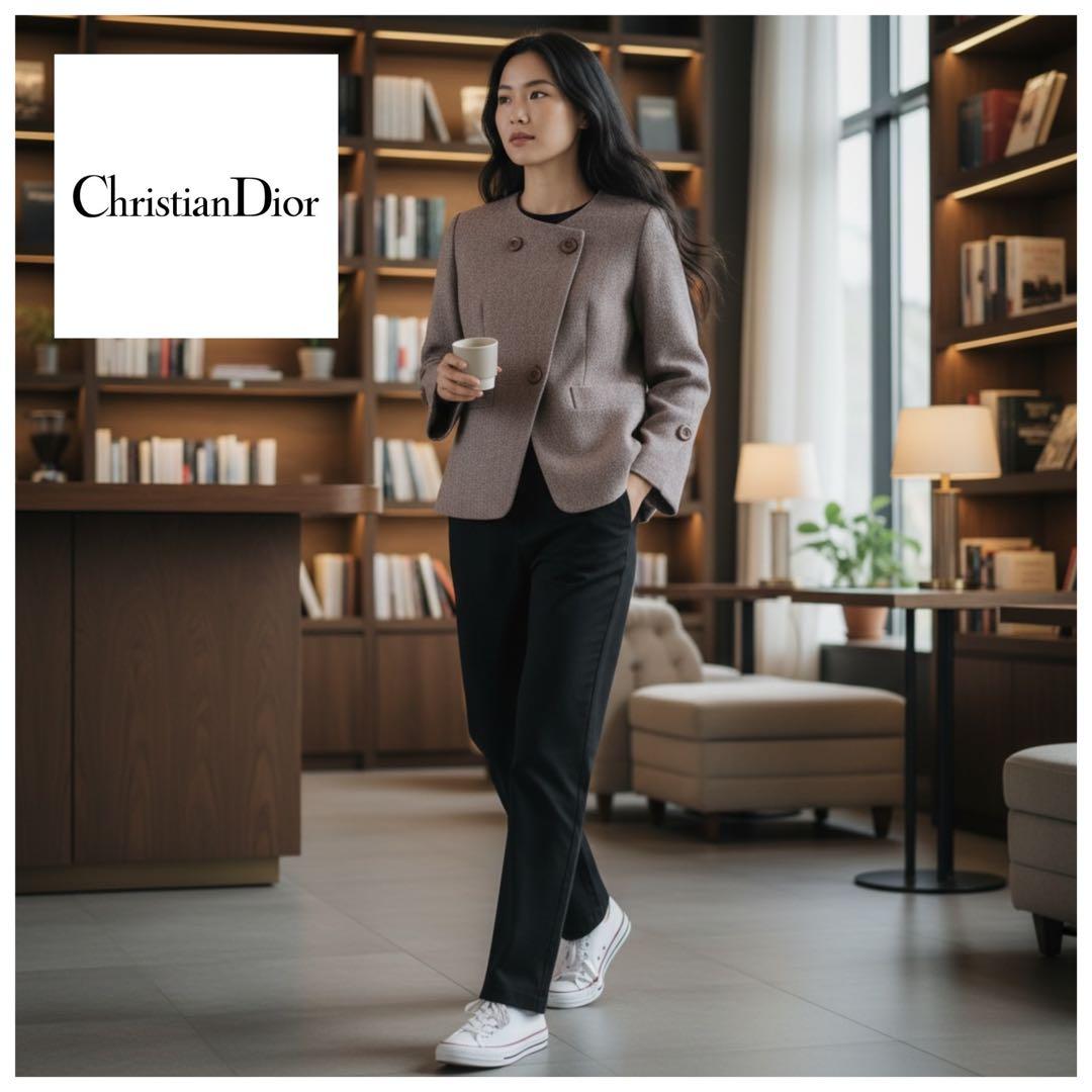 希少✨クリスチャンディオール ノーカラー ツイードジャケット カシミヤ混
