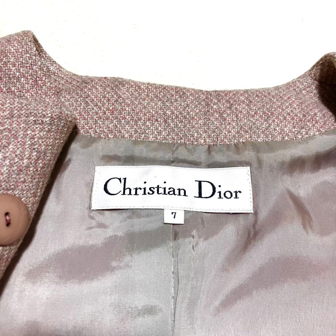 希少✨クリスチャンディオール ノーカラー ツイードジャケット カシミヤ混