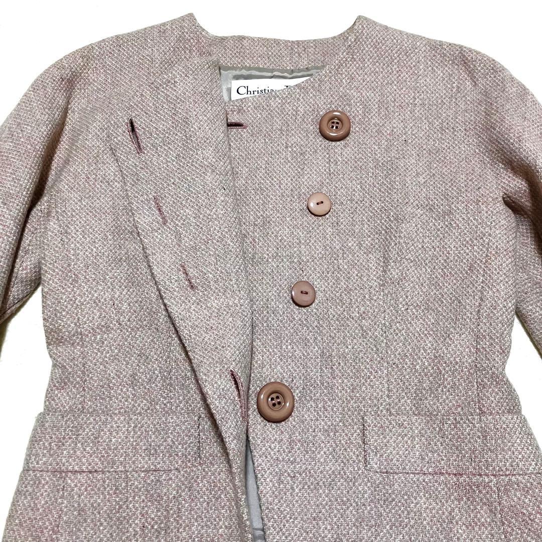 希少✨クリスチャンディオール ノーカラー ツイードジャケット カシミヤ混