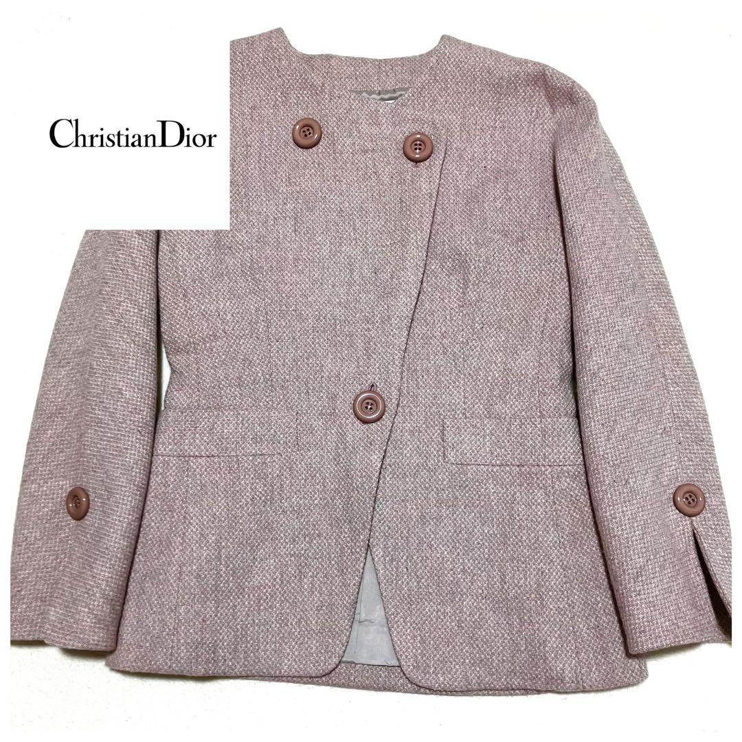 希少✨クリスチャンディオール ノーカラー ツイードジャケット カシミヤ混
