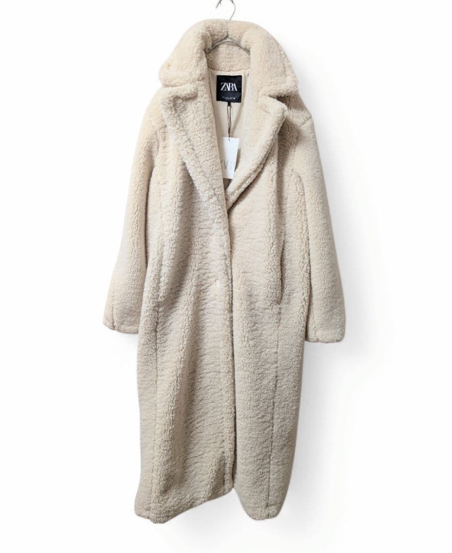 【新品未使用品タグ付き】ZARAアイボリー ボア ロングコート テディベアS