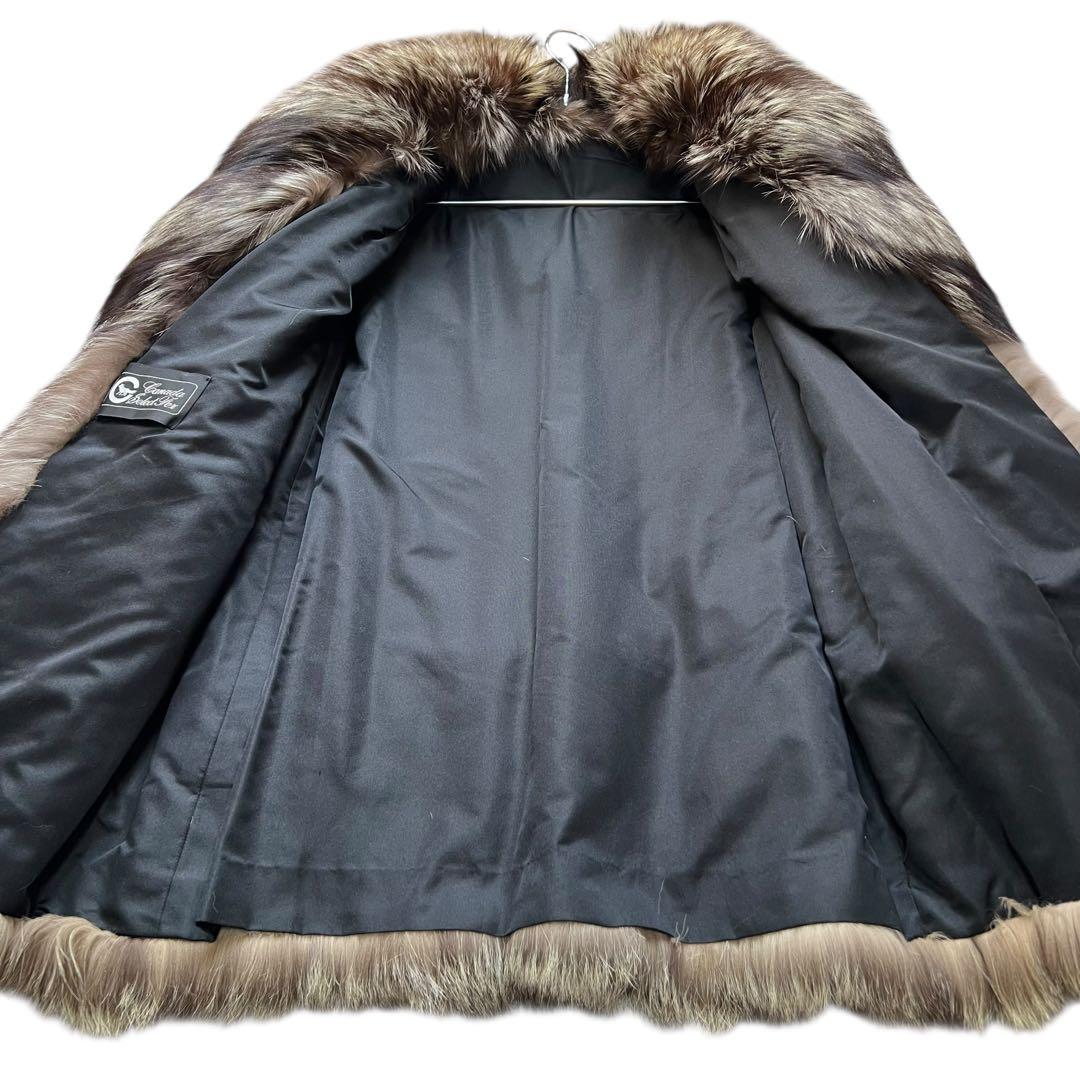 着丈80cm 肉厚◎ シルバーフォックス リアルファーコート 本毛皮 L相当