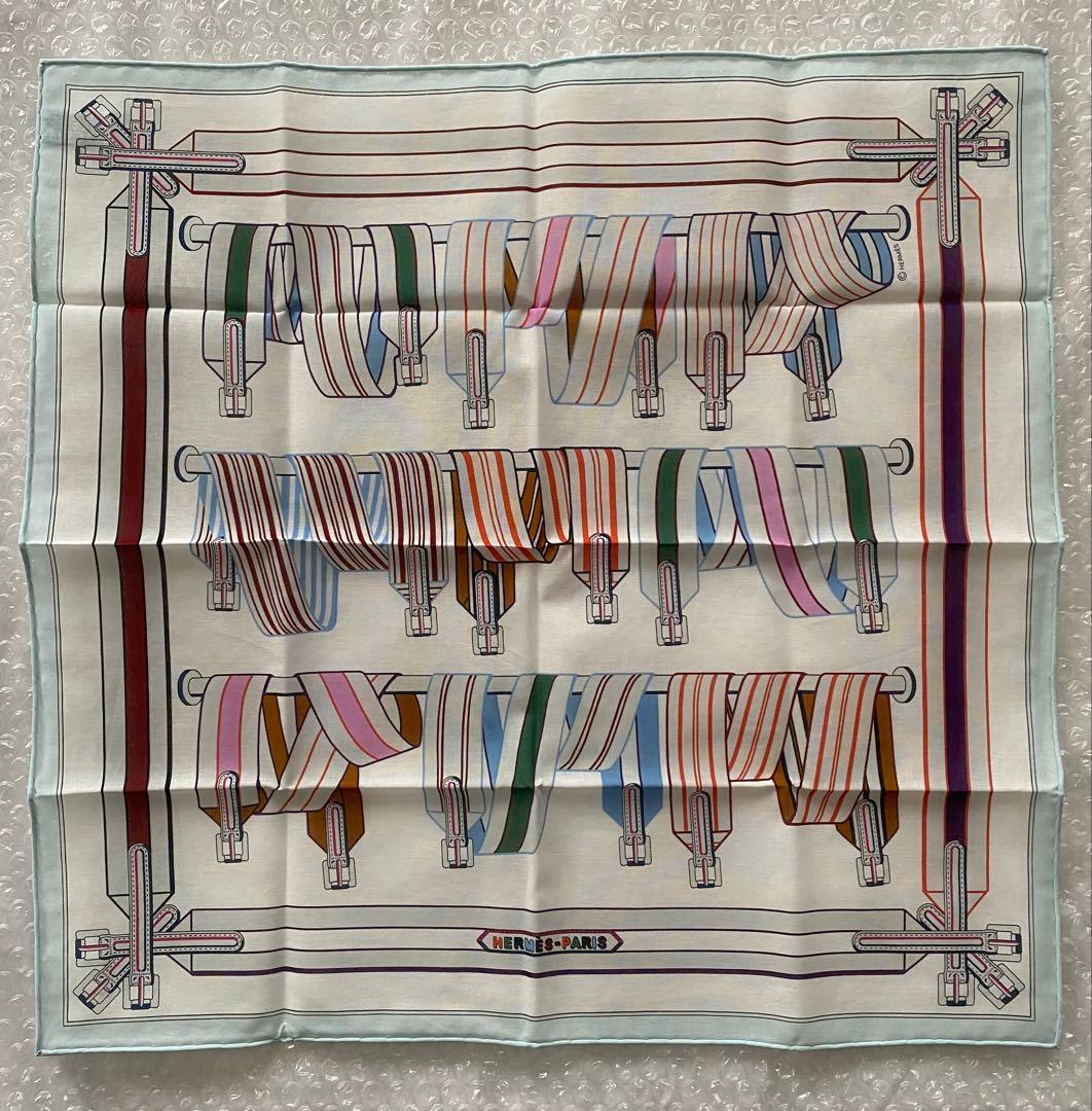 エルメス　ハンカチーフ　サングル・アン・フィネス　水色　カザック　綿コットン新品