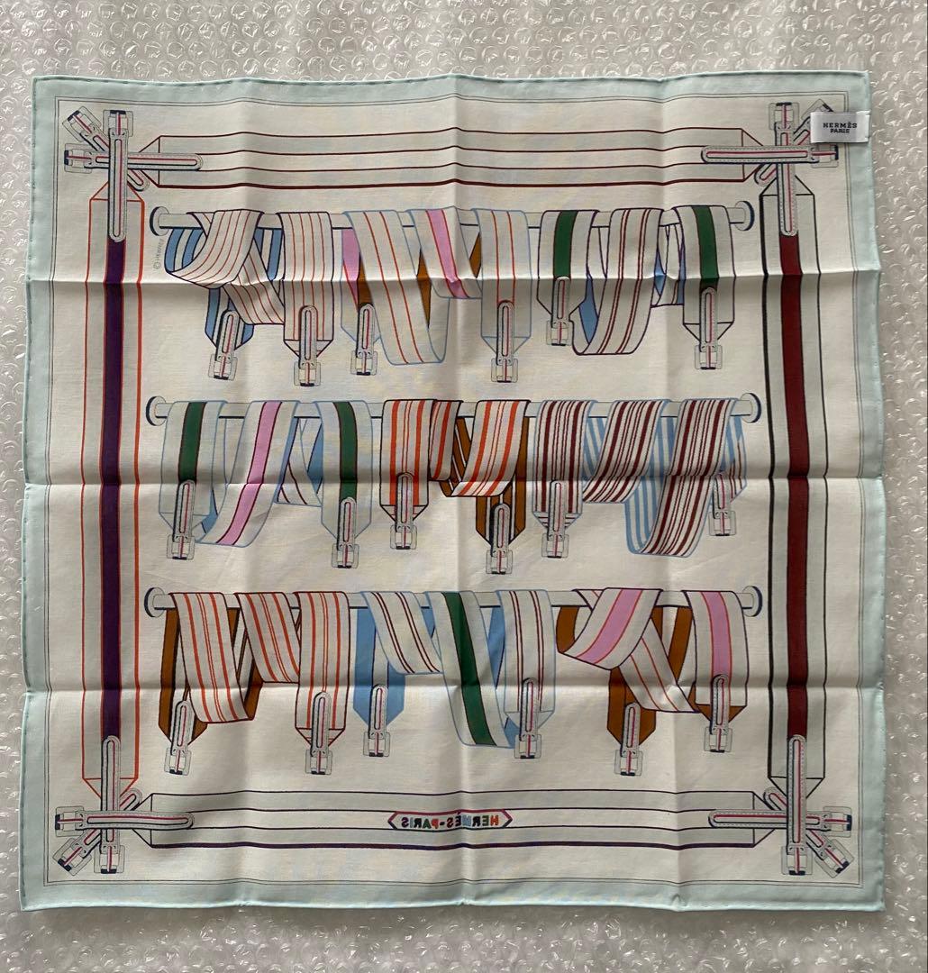 エルメス　ハンカチーフ　サングル・アン・フィネス　水色　カザック　綿コットン新品