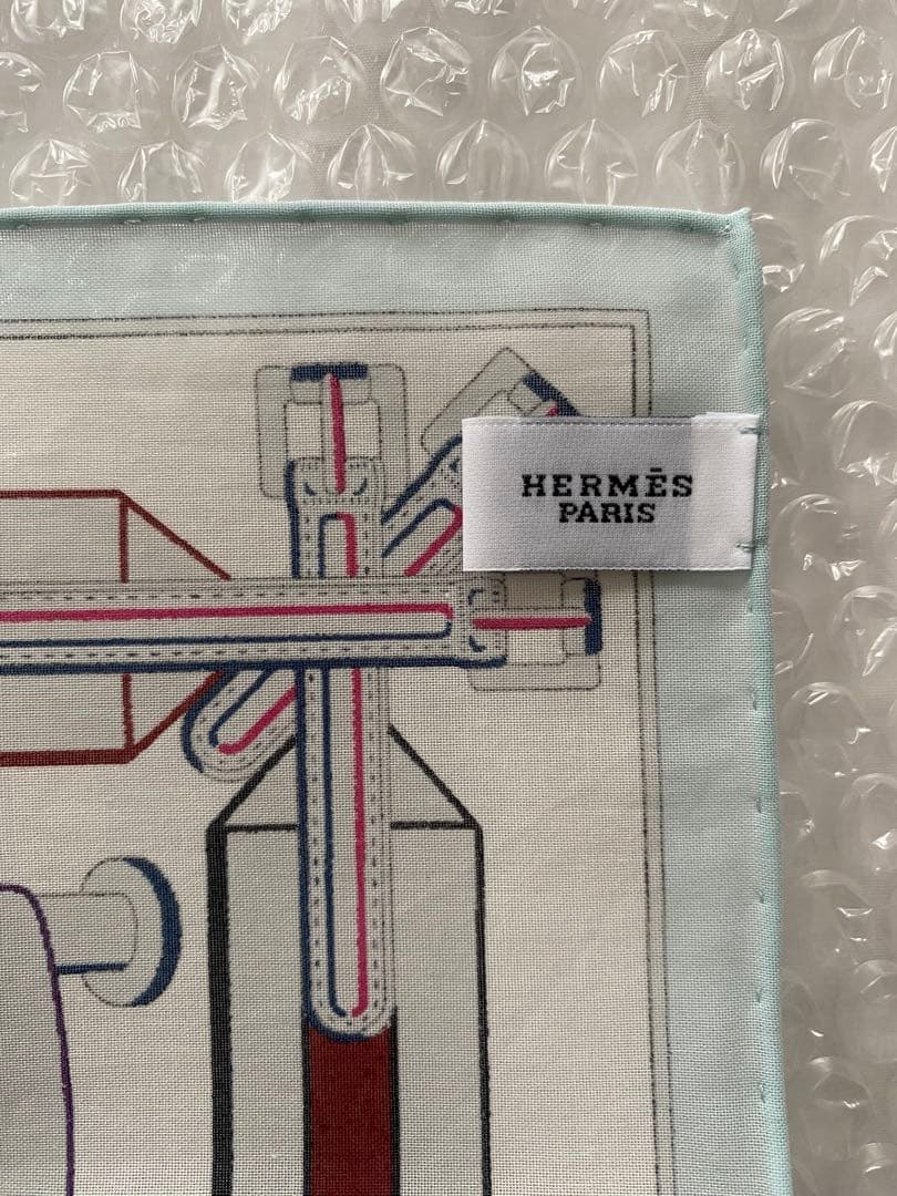 エルメス　ハンカチーフ　サングル・アン・フィネス　水色　カザック　綿コットン新品