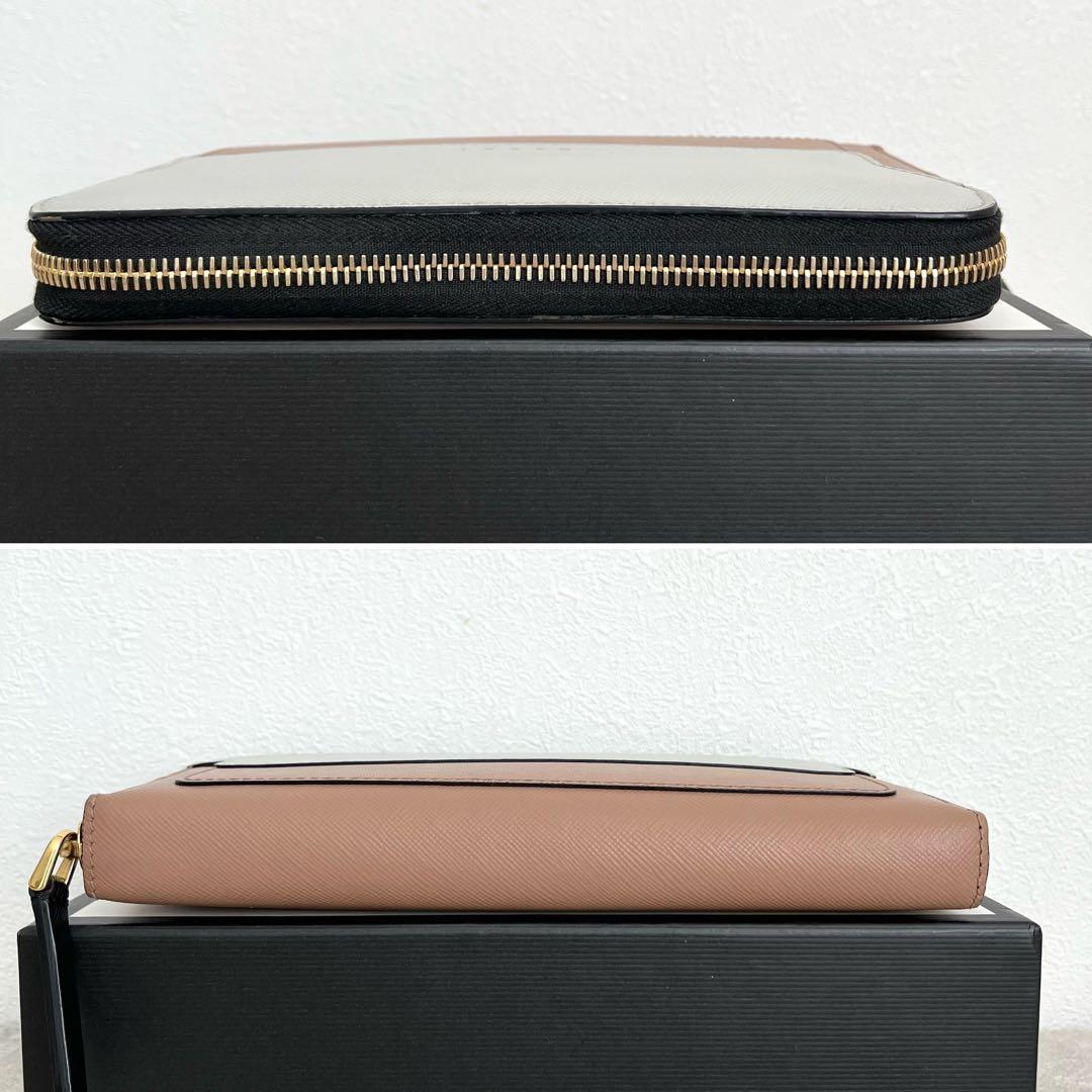 極美品✨MARNI ラウンドファスナー ロゴ サフィアーノレザー ピンクベージュ