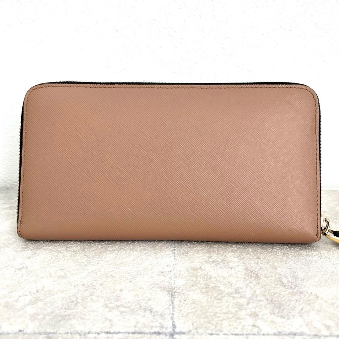 極美品✨MARNI ラウンドファスナー ロゴ サフィアーノレザー ピンクベージュ