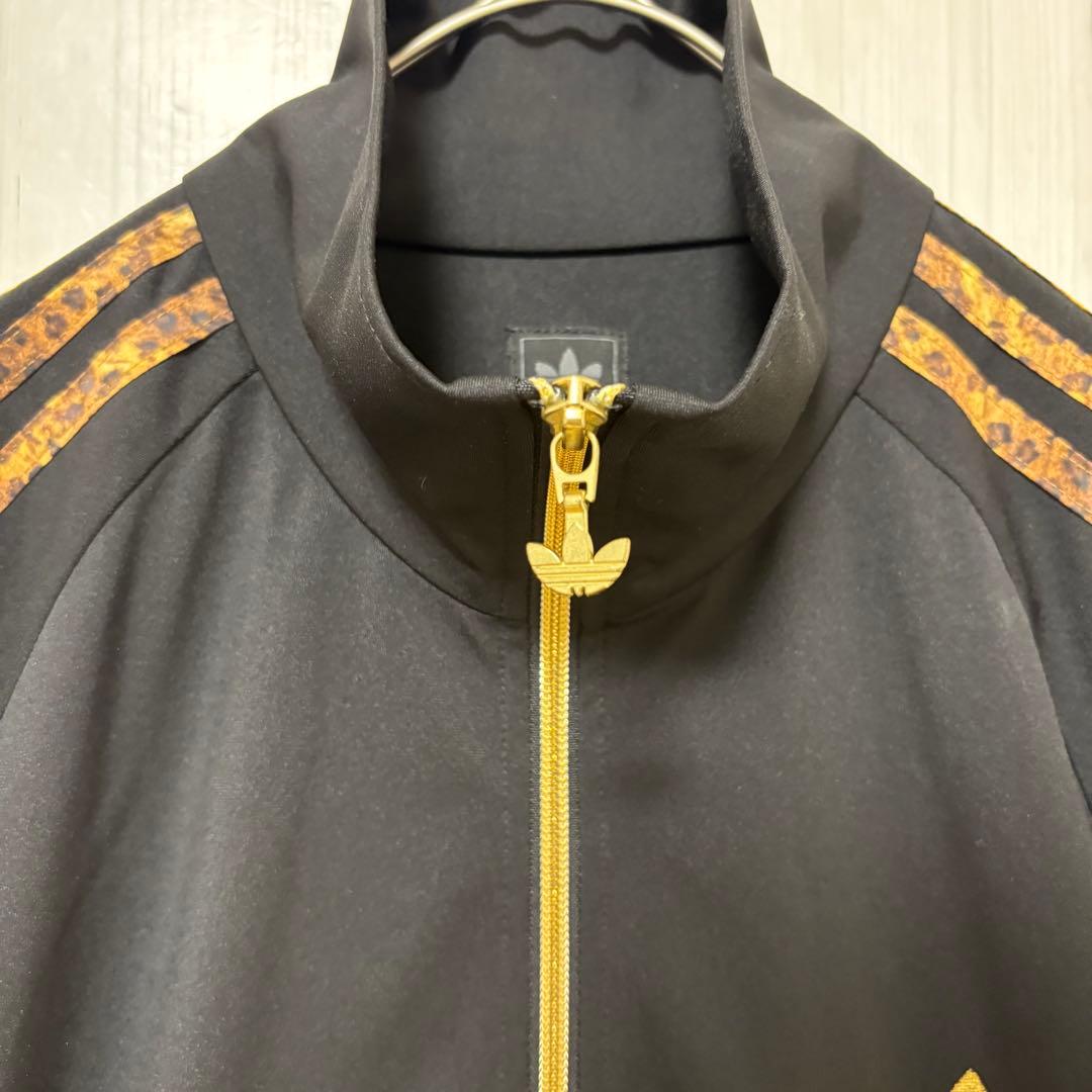 希少 adidas トレフォイル 刺繍 レオパード柄 黒金 トラックジャケット