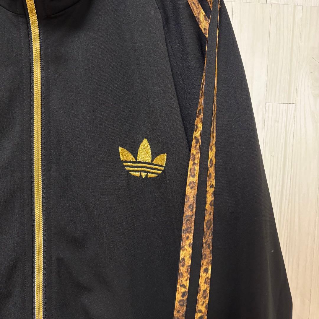 希少 adidas トレフォイル 刺繍 レオパード柄 黒金 トラックジャケット