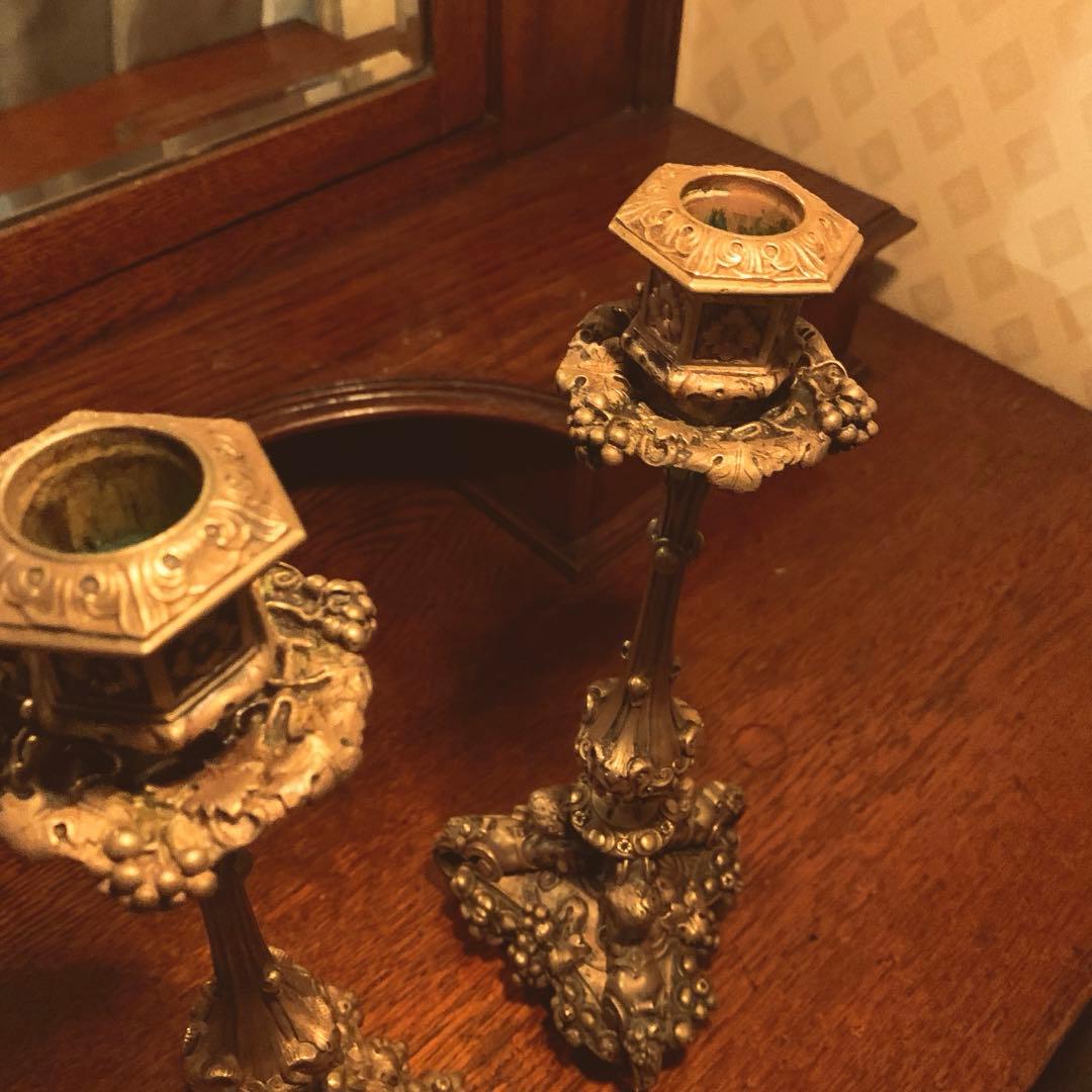 19世紀　アンティーク燭台　三足天使