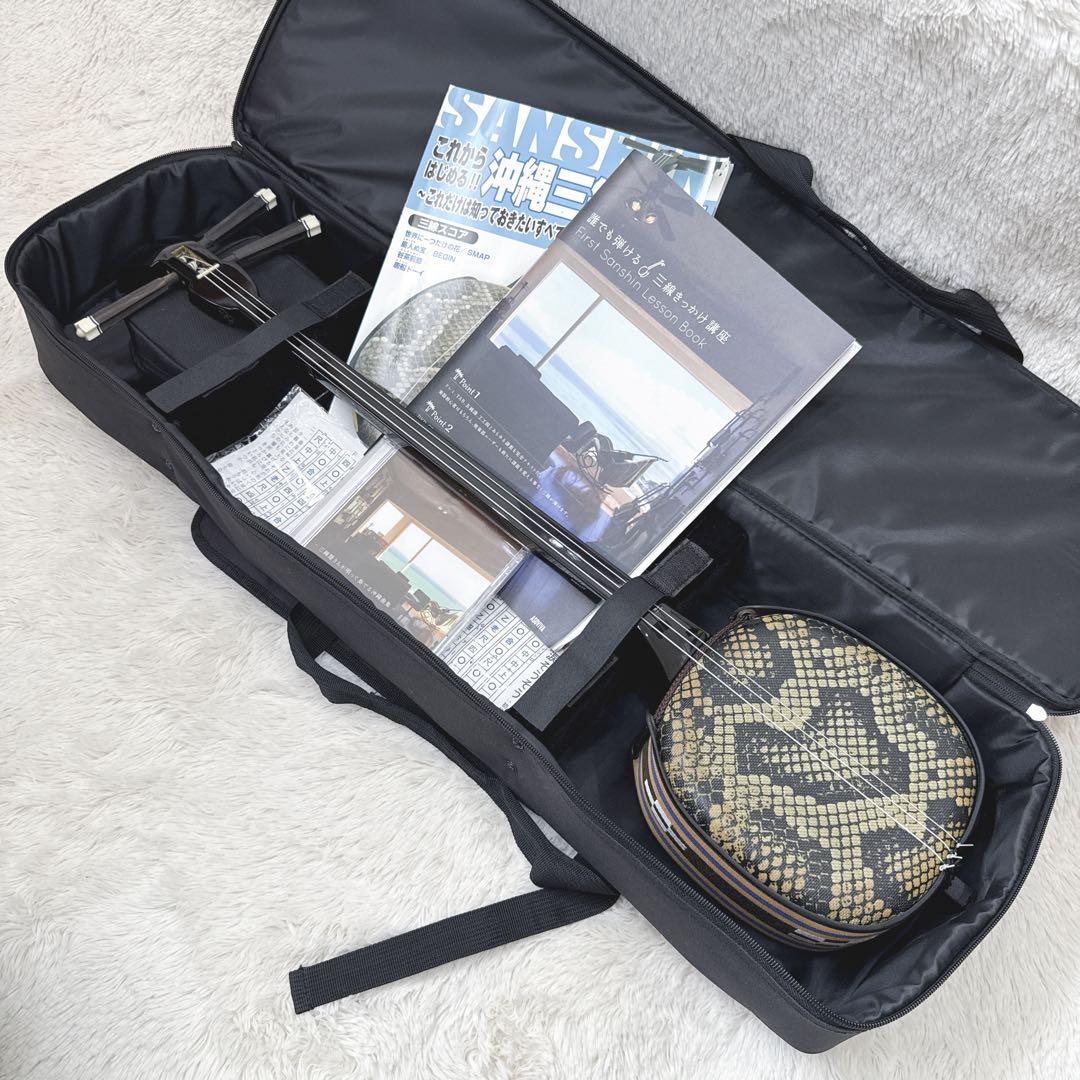 美品 沖縄三線 三線 入門セット フルセット 人工皮 譜面セット DVD CD