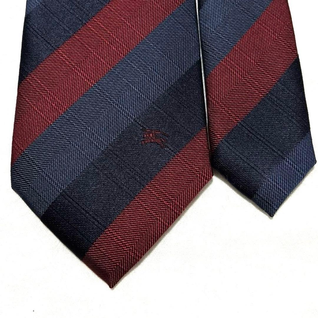 新品　バーバリー　ネクタイ　ネイビー×レッド　ストライプ　箱付き
