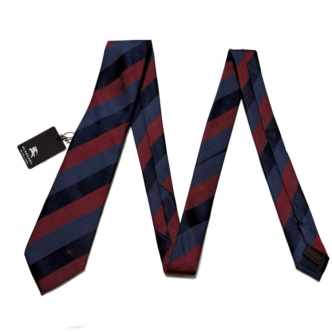 新品　バーバリー　ネクタイ　ネイビー×レッド　ストライプ　箱付き
